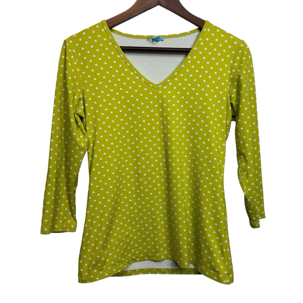 J. McLaughlin Like Green Polka Dot V-Neck Women's Top‎